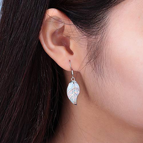 CiNily Opal Leaf Dangle Earrings-White Fire Opal White Gold Plated Drop Earrings for Women Jewelry Gemstone Dangle Earrings - Image 3
