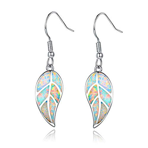 CiNily Opal Leaf Dangle Earrings-White Fire Opal White Gold Plated Drop Earrings for Women Jewelry Gemstone Dangle Earrings - Image 1