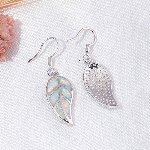 CiNily Opal Leaf Dangle Earrings-White Fire Opal White Gold Plated Drop Earrings for Women Jewelry Gemstone Dangle Earrings - Image 5