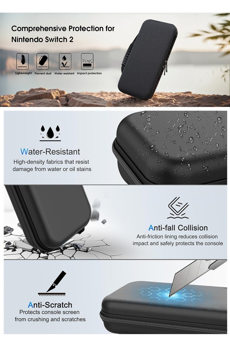 linkship Nintendo Switch 2 Accessories Kit 21-in-1 Waterproof Shockproof Travel Carrying Case with 10 Game Card Slots Screen Protectors Crystal Shell Controller Covers Joystick Caps for Gaming and Outdoor Use - Image 2