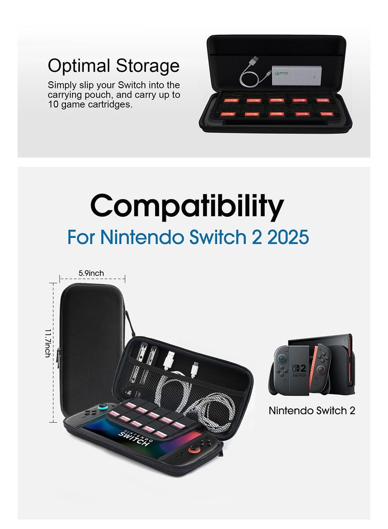 linkship Nintendo Switch 2 Accessories Kit 21-in-1 Waterproof Shockproof Travel Carrying Case with 10 Game Card Slots Screen Protectors Crystal Shell Controller Covers Joystick Caps for Gaming and Outdoor Use - Image 3