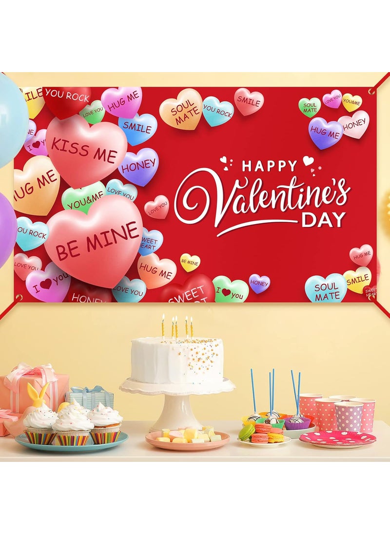 Moukeren Extra Large Happy Valentines Day Backdrop Banner 73 x 433 Inch Conversation Heart Romantic Love Background Valentines Backdrops Photo Booth Props for Photography Anniversary Party Decoration  - Image 5