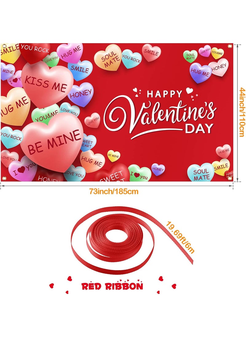 Moukeren Extra Large Happy Valentines Day Backdrop Banner 73 x 433 Inch Conversation Heart Romantic Love Background Valentines Backdrops Photo Booth Props for Photography Anniversary Party Decoration  - Image 3