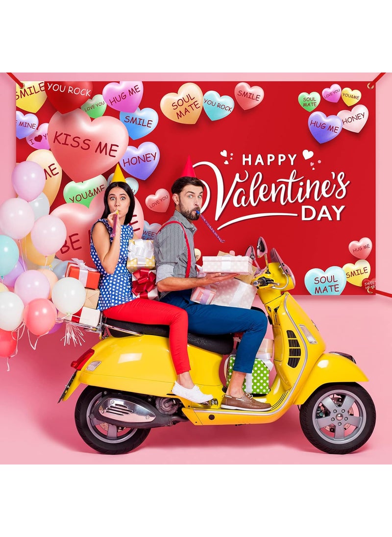Moukeren Extra Large Happy Valentines Day Backdrop Banner 73 x 433 Inch Conversation Heart Romantic Love Background Valentines Backdrops Photo Booth Props for Photography Anniversary Party Decoration  - Image 2
