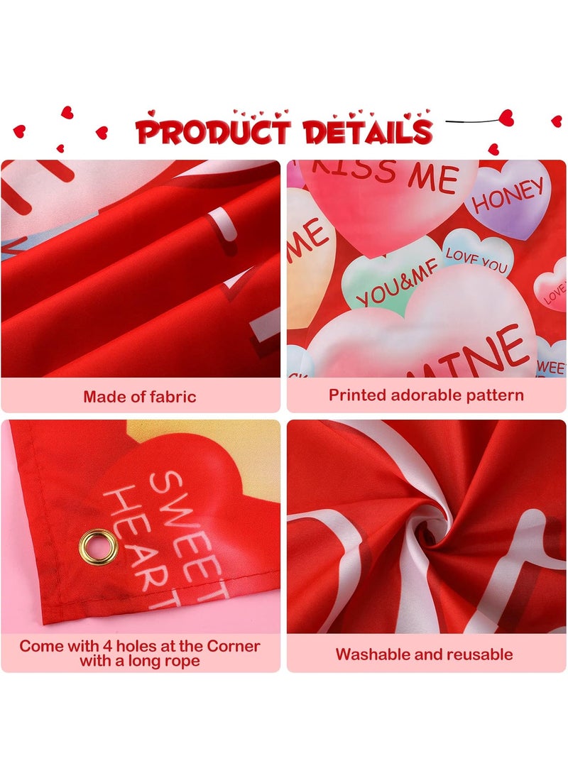Moukeren Extra Large Happy Valentines Day Backdrop Banner 73 x 433 Inch Conversation Heart Romantic Love Background Valentines Backdrops Photo Booth Props for Photography Anniversary Party Decoration  - Image 4