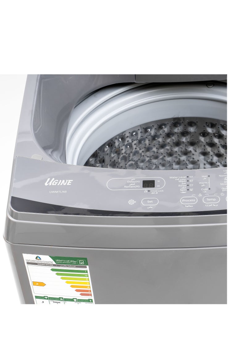 UGINE - Ugine Top Load Automatic Washing Machine, 8 KG, Silver - UWMTLN8S - Image 1