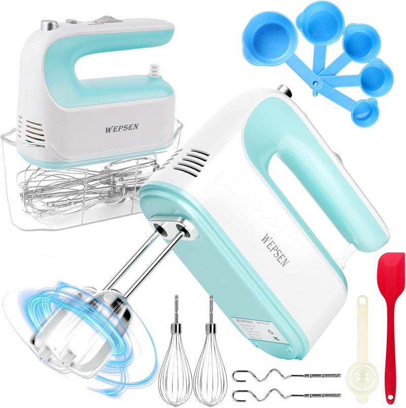 WEPSEN Hand Mixer Electric Handheld, 5-Speed Handheld Mixer, 380W Electric Mixer with Stainless Steel Whisk Beater Attachments, Snap-On Storage Case, Measuring Cups, Kitchen Cake Mixers for Baking Supplies - Image 1