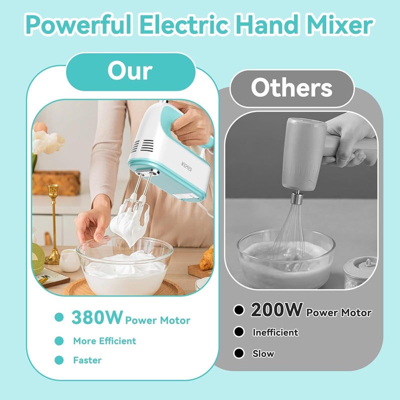 WEPSEN Hand Mixer Electric Handheld, 5-Speed Handheld Mixer, 380W Electric Mixer with Stainless Steel Whisk Beater Attachments, Snap-On Storage Case, Measuring Cups, Kitchen Cake Mixers for Baking Supplies - Image 3