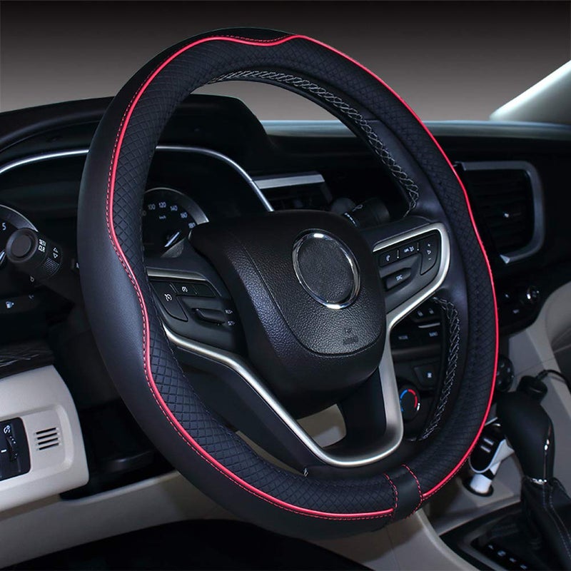 Mayco Bell Small Size Steering Wheel Cover Anti-Slip,Safety,Soft,Breathable,Durable,Full Surround,Comfortable Grip Microfiber Leather (14-14.25 inch,Black Red) - Image 5
