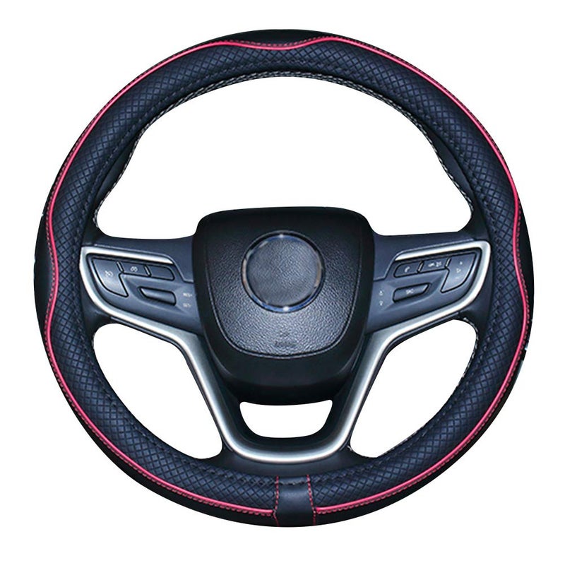 Mayco Bell Small Size Steering Wheel Cover Anti-Slip,Safety,Soft,Breathable,Durable,Full Surround,Comfortable Grip Microfiber Leather (14-14.25 inch,Black Red) - Image 4