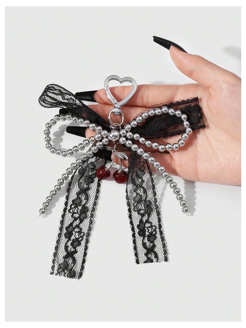 MakeMeChic Women's Bow Bag Charm Cute Keychain Ribbon Metal Retro Y2K Accessories Lace Multi Medium - Image 2