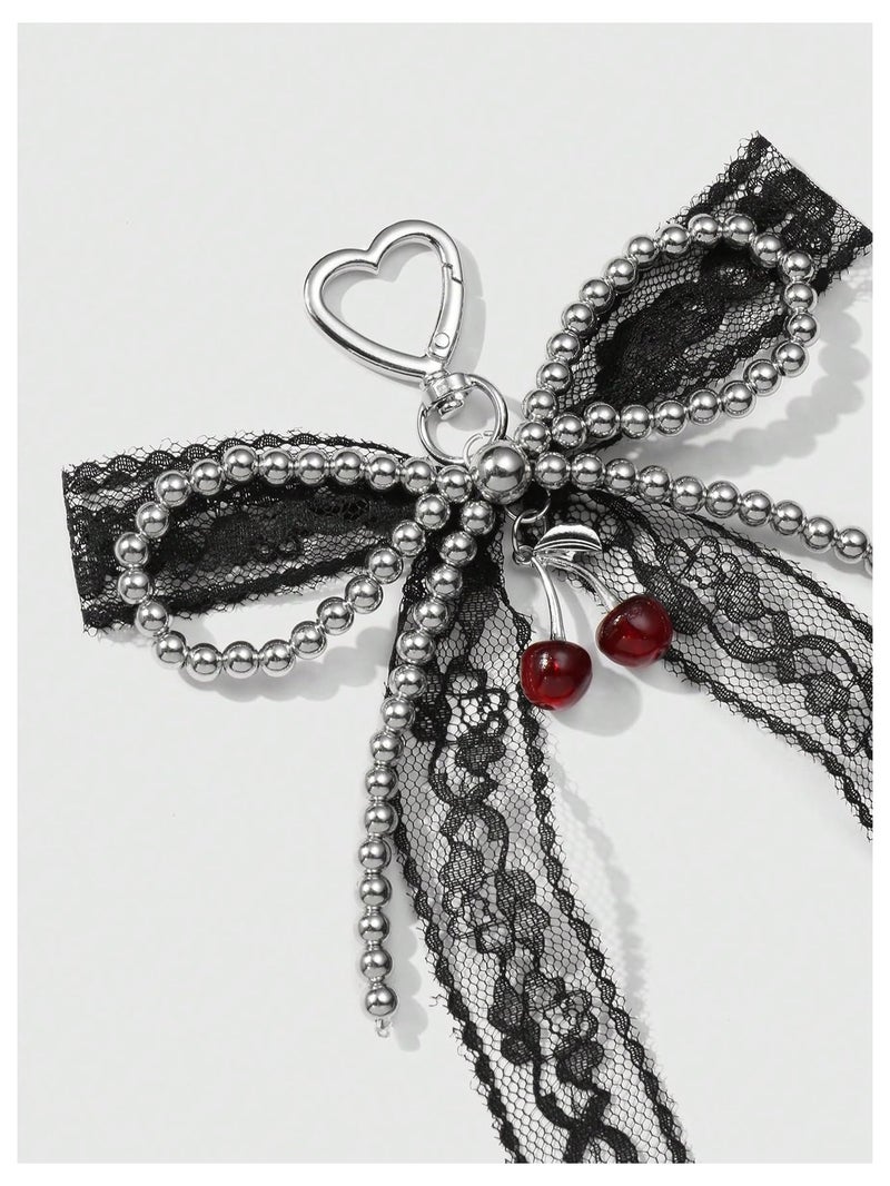 MakeMeChic Women's Bow Bag Charm Cute Keychain Ribbon Metal Retro Y2K Accessories Lace Multi Medium - Image 3