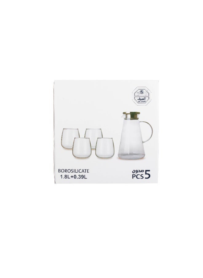 Green Apple 🧃 Pyramid Glass Juice Jug Set with 4 Glasses - Stylish Metal Lid (5 Pieces) - Image 5