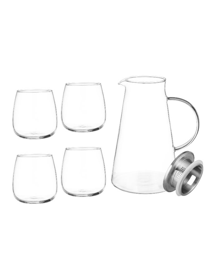 Green Apple 🧃 Pyramid Glass Juice Jug Set with 4 Glasses - Stylish Metal Lid (5 Pieces) - Image 3