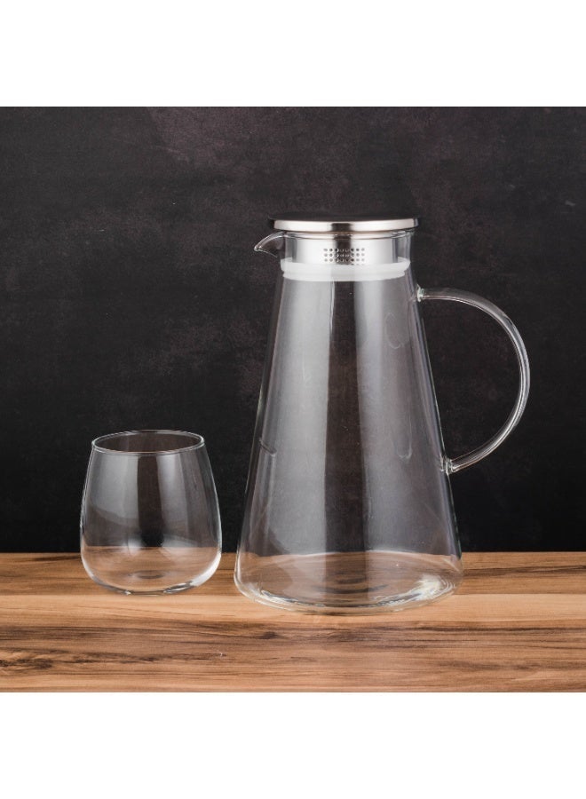 Green Apple 🧃 Pyramid Glass Juice Jug Set with 4 Glasses - Stylish Metal Lid (5 Pieces) - Image 2