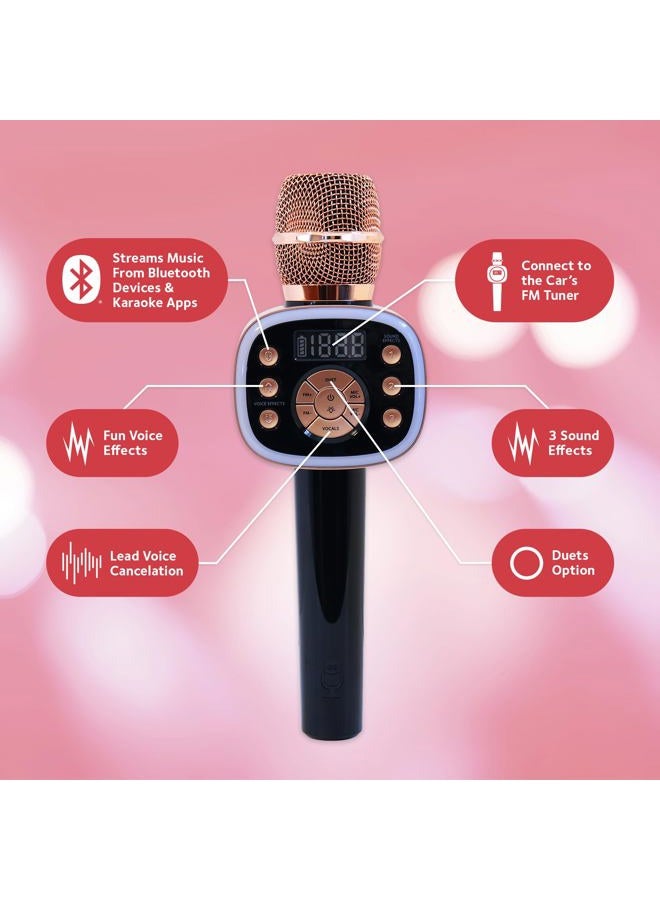 Singing Machine Carpool Karaoke for Kids & Adults, Carpool Karaoke The Mic 2.0 - Wireless & Bluetooth Karaoke Microphone with Voice Changing Sound Effects as White Elephant Gift - Rose Gold - Image 3