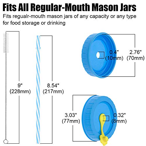Qinline Regular Mouth Mason Jar Lids with Straw Hole/Stoppers/Silicone Rings/Cleaning Brush, Rust-proof, BPA Free Plastic Canning Lids, Great for Drinking & Food Storage(26 Pack) - Image 2