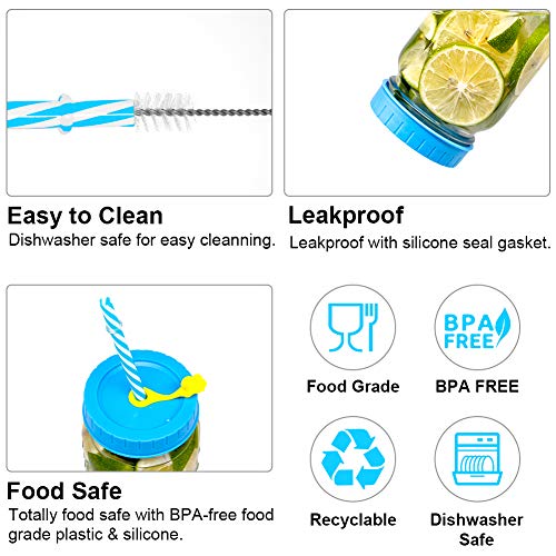 Qinline Regular Mouth Mason Jar Lids with Straw Hole/Stoppers/Silicone Rings/Cleaning Brush, Rust-proof, BPA Free Plastic Canning Lids, Great for Drinking & Food Storage(26 Pack) - Image 3