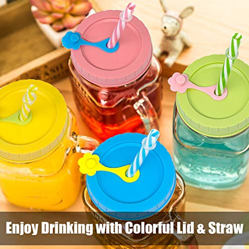 Qinline Regular Mouth Mason Jar Lids with Straw Hole/Stoppers/Silicone Rings/Cleaning Brush, Rust-proof, BPA Free Plastic Canning Lids, Great for Drinking & Food Storage(26 Pack) - Image 5