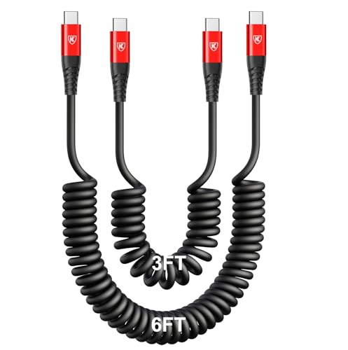KIYODA Coiled USB C Cable for Car 3FT 6FT USB C to USB C Fast Charging Cable USB Type C Cord Compatible with iPhone 171615PlusProPro MaxMacBook Pro 2020iPad Pro 2020Samsung Galaxy S23Red - Image 1