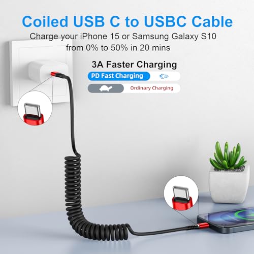 KIYODA Coiled USB C Cable for Car 3FT 6FT USB C to USB C Fast Charging Cable USB Type C Cord Compatible with iPhone 171615PlusProPro MaxMacBook Pro 2020iPad Pro 2020Samsung Galaxy S23Red - Image 3