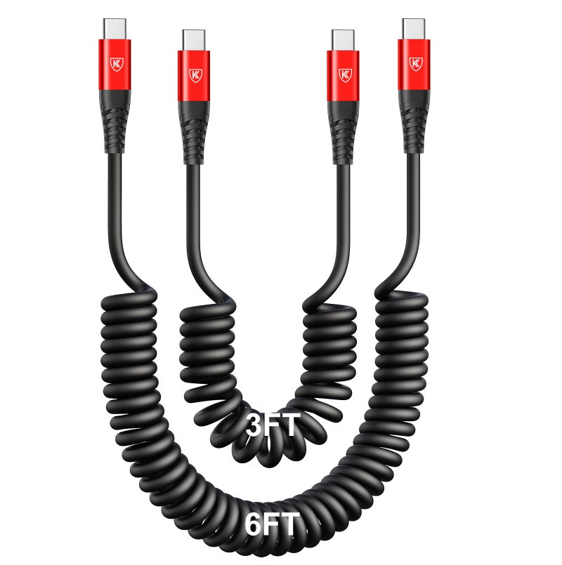 KIYODA Coiled USB C Cable for Car 3FT 6FT USB C to USB C Fast Charging Cable USB Type C Cord Compatible with iPhone 171615PlusProPro MaxMacBook Pro 2020iPad Pro 2020Samsung Galaxy S23Red - Image 2