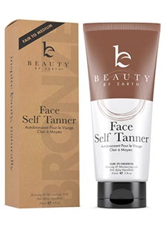 Beauty by Earth Face Self Tanner Tanning Lotion - Fair To Medium Self Tanning Lotion Fake Tan, Tanning Lotion Self Tanner Face Tanner, Sunless Tanner For Face, Buildable Natural Glow, Self Tan Sunless Tanning Lotion  - Image 1