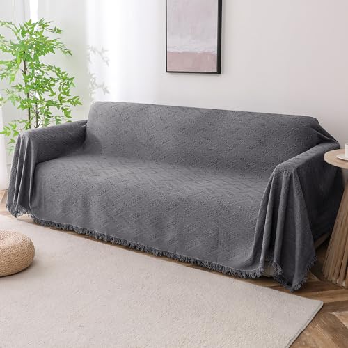Turquoize Couch Cover Sofa Covers Washable Couch Covers for 3 Cushion Sectional Throw Furniture Cover for Pets Feature Geometrical Jacquard Fabric (91"x 134",XX-Large, Grey) - Image 1