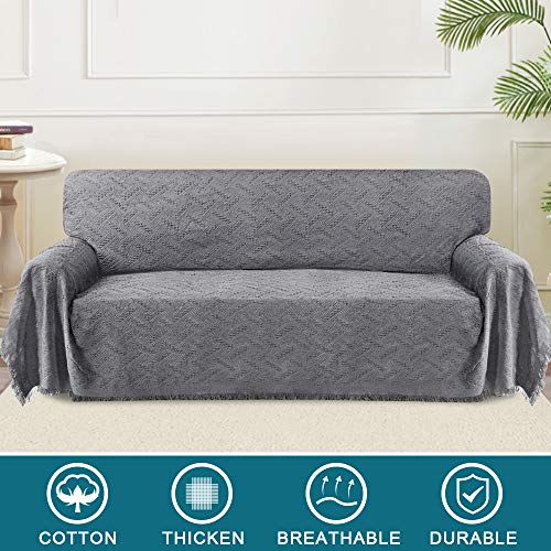 Turquoize Couch Cover Sofa Covers Washable Couch Covers for 3 Cushion Sectional Throw Furniture Cover for Pets Feature Geometrical Jacquard Fabric (91"x 134",XX-Large, Grey) - Image 2