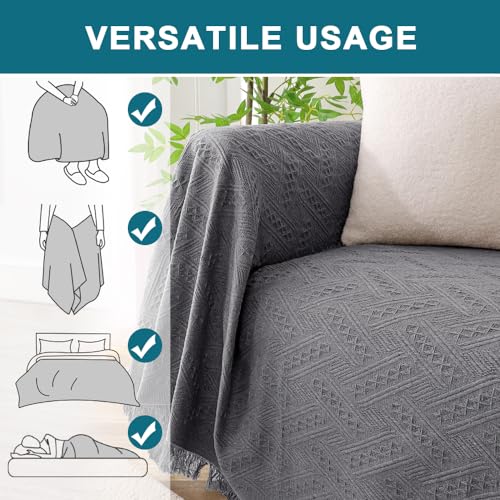 Turquoize Couch Cover Sofa Covers Washable Couch Covers for 3 Cushion Sectional Throw Furniture Cover for Pets Feature Geometrical Jacquard Fabric (91"x 134",XX-Large, Grey) - Image 4