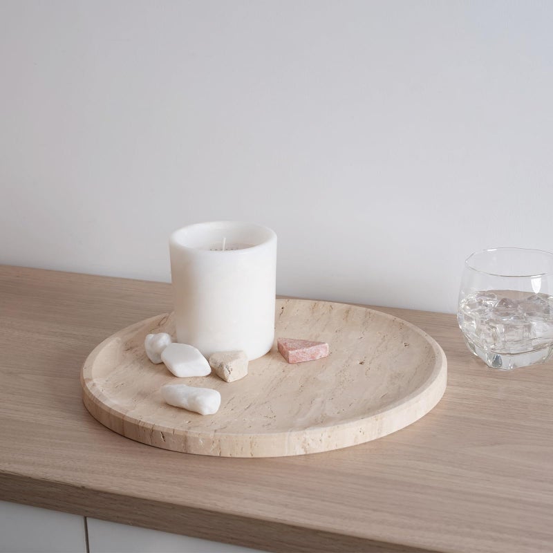 karibiber Travertine Tray, 11.8"x0.8" Round Serving Tray for Kitchen and Coffee Table, Bathroom Trays for Counter, Decorative Vanity Trays, Catchall Fruit and Snack, Light Beige Ottoman Tray - Image 5