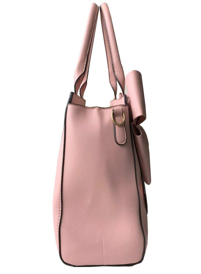 Rullar Women 2Pcs Handbag Set Bow-Knot Satchel Top-handle Crossbody Bag Tote Wallet Purse with Heart Pendant Pink - Image 4