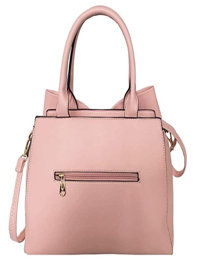 Rullar Women 2Pcs Handbag Set Bow-Knot Satchel Top-handle Crossbody Bag Tote Wallet Purse with Heart Pendant Pink - Image 3