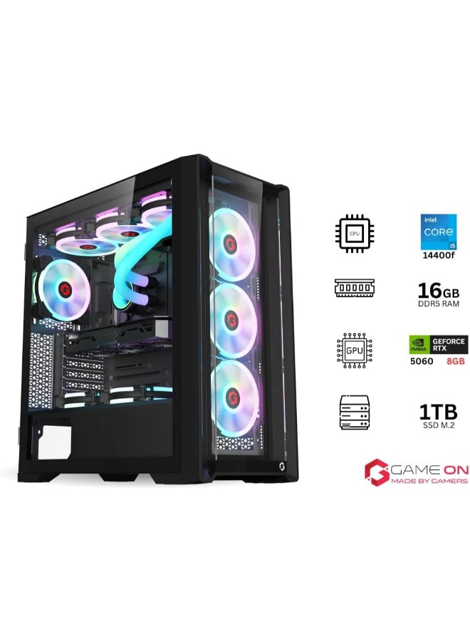 GAMEON Gaming PC With Core i5-14400F Processor/16GB RAM DDR4/1TB SSD/8GB Nvidia GeForce RTX 5060 Graphics/Windows 11 Pro+24 Inch IPS Monitor+Gaming Accessories Black - Image 2