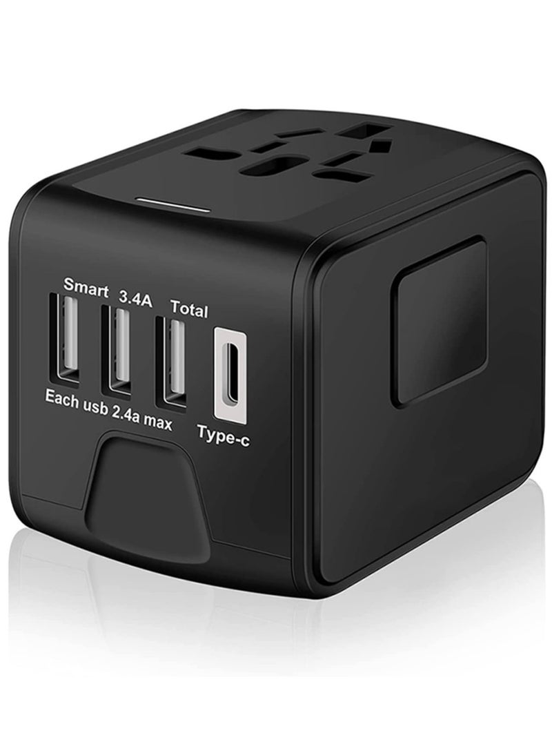 Universal International Travel Power Adapter W/High Speed 2.4A USB, 3.0A Type-C Wall Charger, European Adapter, Worldwide AC Outlet Plugs Adapters for Europe, UK, US, AU, Asia-Black - Image 1