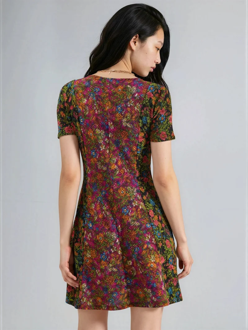 Hiccup Multicolor Floral V-Neck A-Line Mini Dress Ellie Collection for Women | Best Price UAE