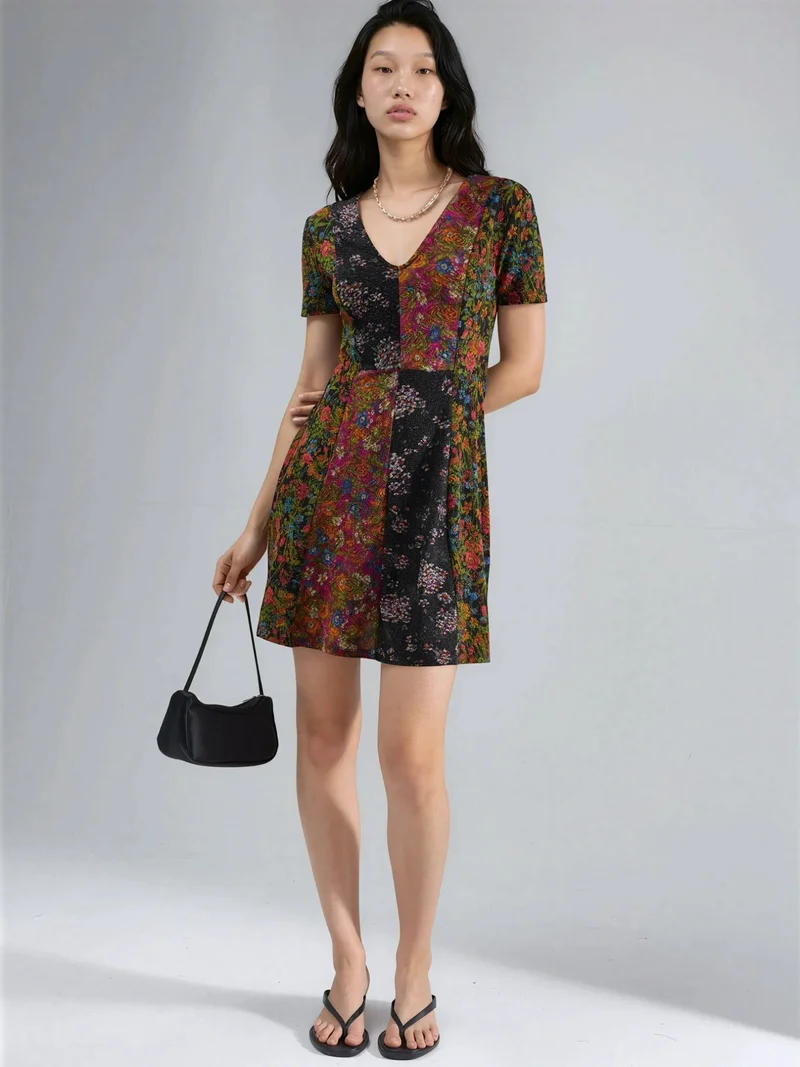 Hiccup Multicolor Floral V-Neck A-Line Mini Dress Ellie Collection for Women | Best Price UAE