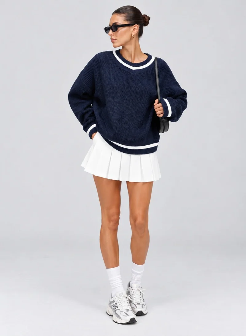 جينجر Varsity Style Ribbed Oversize Sweater