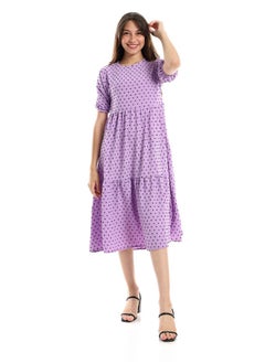 Tiered Bi-Toned Short Sleeves Dress - Mauve & Black