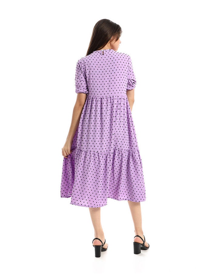 Andora - Tiered Bi-Toned Short Sleeves Dress - Mauve & Black - Image 1