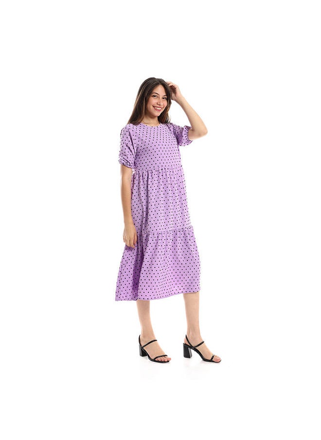 Andora - Tiered Bi-Toned Short Sleeves Dress - Mauve & Black - Image 1