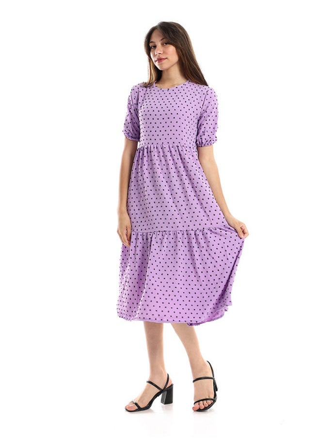 Andora - Tiered Bi-Toned Short Sleeves Dress - Mauve & Black - Image 1