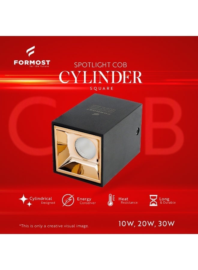 فورموست Formost 10W COB LED Cylinder Square Wall Light | Modern Surface Mounted Spotlight | Warm White Indoor Wall Lamp | Energy Efficient | Black & Gold Finish | Made in India - Image 3