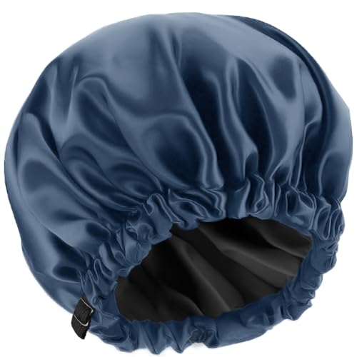 Amamba Shower Cap,100% Real Satin Lined Shower Caps,Extra Large Shower Cap for Women Reusable Waterproof,Adjustable Size&Long Hair Bath Caps - Image 1