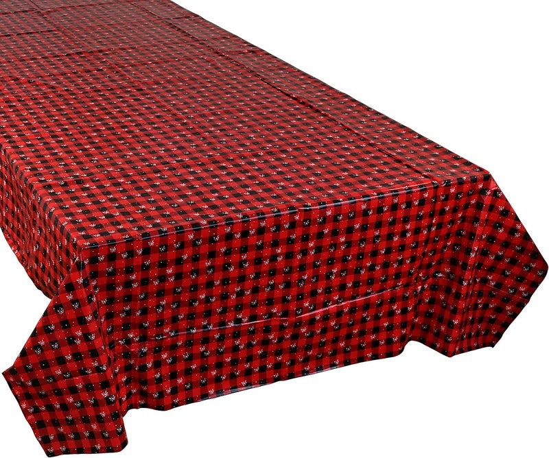 Iconikal Plastic Tablecloth Table Cover Snowflake Buffalo Plaid 54 x 108Inch 3Pack - Image 1
