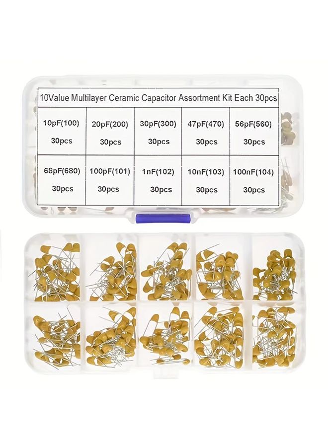 300pcs Multilayer Ceramic Capacitor Kit 10 Values 10pF 100nF 50V For Electronics DIY PCB - Image 1