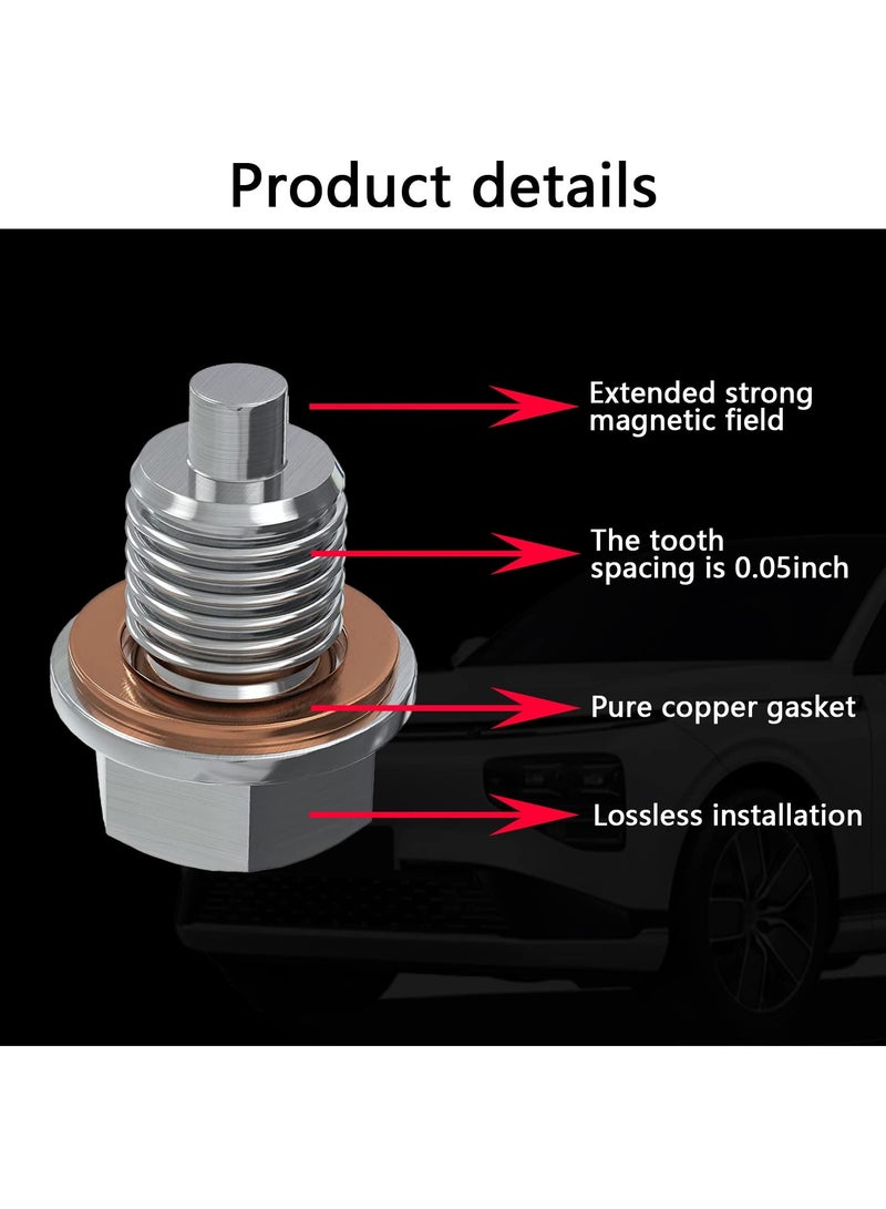 SYOSI Magnetic Oil Drain Plug M14x1.5 Stainless Steel Sump Drain Nut Bolt Oil Drain Plug with 5 PCS Copper Crush Washer Anti Leakage Replacement Universal for Most Cars for Car Motorcycle Boat - Image 4