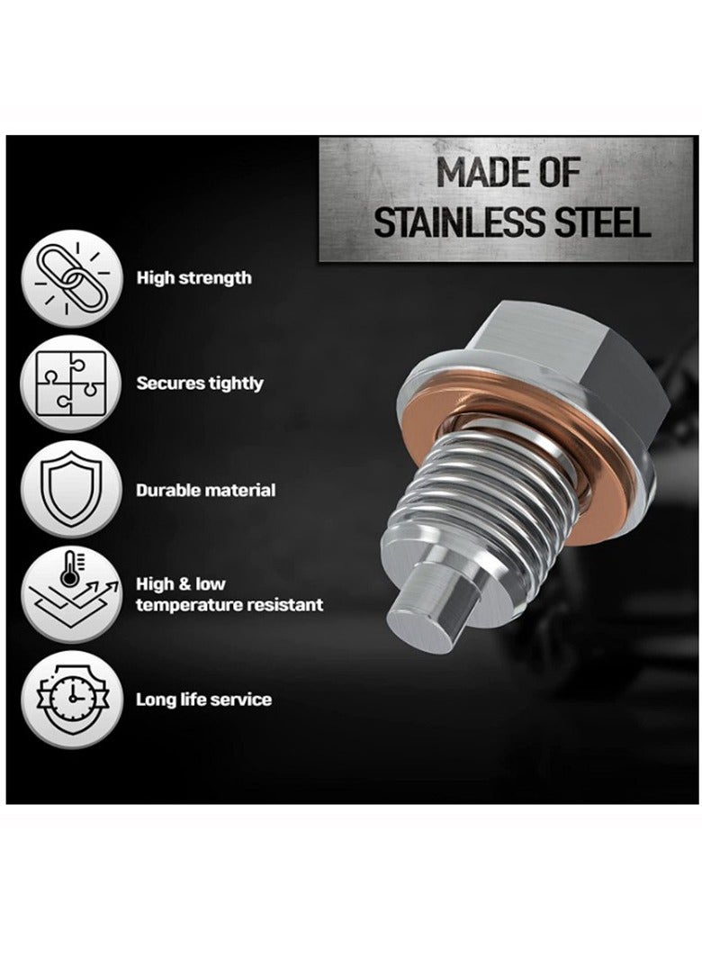 SYOSI Magnetic Oil Drain Plug M14x1.5 Stainless Steel Sump Drain Nut Bolt Oil Drain Plug with 5 PCS Copper Crush Washer Anti Leakage Replacement Universal for Most Cars for Car Motorcycle Boat - Image 3
