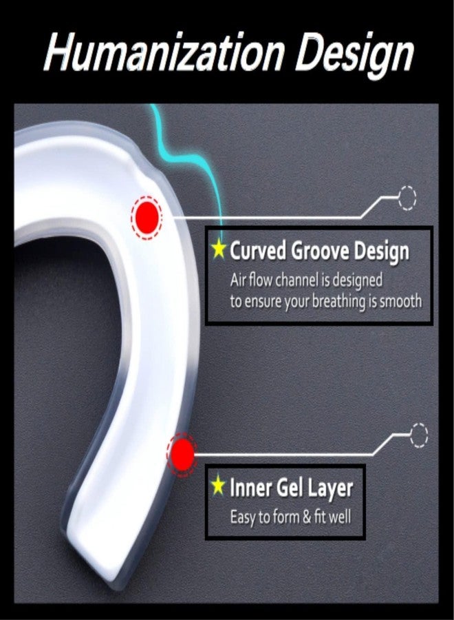 DRANGE واقي فم درانج (قطعتان) بتصميم نحيف، مناسب للبالغين والصغار، مع حافظة، مثالي للملاكمة، وفنون القتال المختلطة، والرجبي، وفنون الدفاع عن النفس، والجودو، والكاراتيه، والهوكي، وجميع الرياضات الاحتكاكية. واقي فم شفاف أسود/أبيض - Image 3