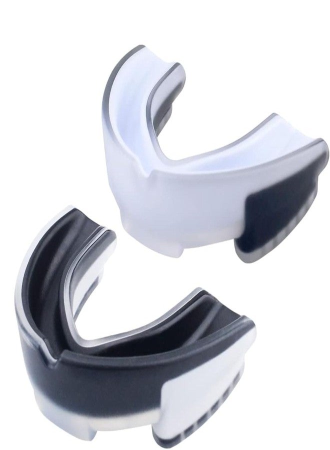 DRANGE واقي فم درانج (قطعتان) بتصميم نحيف، مناسب للبالغين والصغار، مع حافظة، مثالي للملاكمة، وفنون القتال المختلطة، والرجبي، وفنون الدفاع عن النفس، والجودو، والكاراتيه، والهوكي، وجميع الرياضات الاحتكاكية. واقي فم شفاف أسود/أبيض - Image 1